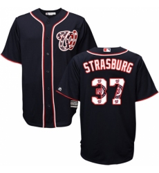 Men's Majestic Washington Nationals #37 Stephen Strasburg Authentic Navy Blue Team Logo Fashion Cool Base MLB Jersey