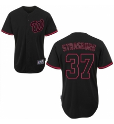 Men's Majestic Washington Nationals #37 Stephen Strasburg Replica Black Fashion MLB Jersey