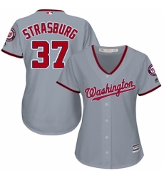 Women's Majestic Washington Nationals #37 Stephen Strasburg Authentic Grey Road Cool Base MLB Jersey