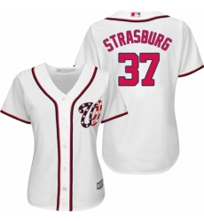 Women's Majestic Washington Nationals #37 Stephen Strasburg Authentic White MLB Jersey
