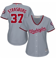 Women's Majestic Washington Nationals #37 Stephen Strasburg Replica Grey Road Cool Base MLB Jersey