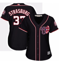 Women's Majestic Washington Nationals #37 Stephen Strasburg Replica Navy Blue Alternate 2 Cool Base MLB Jersey