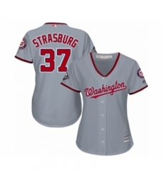 Women's Washington Nationals #37 Stephen Strasburg Authentic Grey Road Cool Base 2019 World Series Bound Baseball Jersey