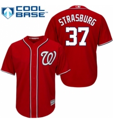 Youth Majestic Washington Nationals #37 Stephen Strasburg Authentic Red Alternate 1 Cool Base MLB Jersey