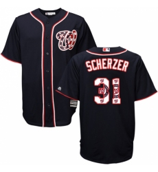 Men's Majestic Washington Nationals #31 Max Scherzer Authentic Navy Blue Team Logo Fashion Cool Base MLB Jersey