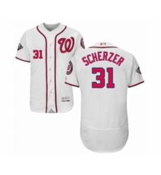 Men's Washington Nationals #31 Max Scherzer White Home Flex Base Authentic Collection 2019 World Series Bound Baseball Jersey