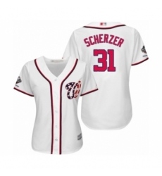 Women's Washington Nationals #31 Max Scherzer Authentic White Home Cool Base 2019 World Series Champions Baseball Jersey