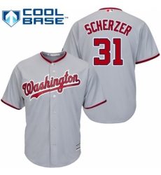 Youth Majestic Washington Nationals #31 Max Scherzer Replica Grey Road Cool Base MLB Jersey