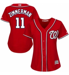 Women's Majestic Washington Nationals #11 Ryan Zimmerman Authentic Red Alternate 1 Cool Base MLB Jersey
