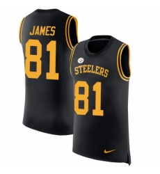 Men's Nike Pittsburgh Steelers #81 Jesse James Limited Black Rush Player Name & Number Tank Top NFL Jersey