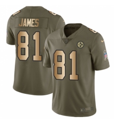 Youth Nike Pittsburgh Steelers #81 Jesse James Limited Olive/Gold 2017 Salute to Service NFL Jersey