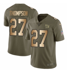 Youth Nike New York Giants #27 Darian Thompson Limited Olive/Gold 2017 Salute to Service NFL Jersey