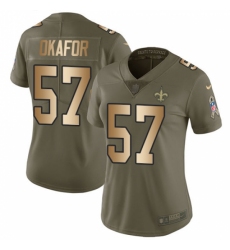 Women's Nike New Orleans Saints #57 Alex Okafor Limited Olive/Gold 2017 Salute to Service NFL Jersey