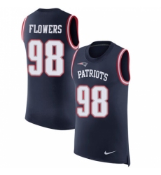 Men's Nike New England Patriots #98 Trey Flowers Limited Navy Blue Rush Player Name & Number Tank Top NFL Jersey