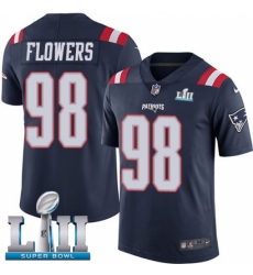 Men's Nike New England Patriots #98 Trey Flowers Limited Navy Blue Rush Vapor Untouchable Super Bowl LII NFL Jersey