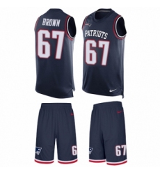 Men's Nike New England Patriots #67 Trent Brown Limited Navy Blue Tank Top Suit NFL Jersey