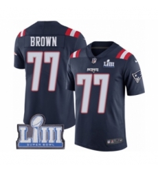 Men's Nike New England Patriots #77 Trent Brown Limited Navy Blue Rush Vapor Untouchable Super Bowl LIII Bound NFL Jersey