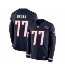 Men's Nike New England Patriots #77 Trent Brown Limited Navy Blue Therma Long Sleeve NFL Jersey