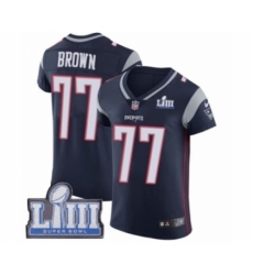 Men's Nike New England Patriots #77 Trent Brown Navy Blue Team Color Vapor Untouchable Elite Player Super Bowl LIII Bound NFL Jersey