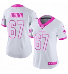 Women's Nike New England Patriots #67 Trent Brown Limited White/Pink Rush Fashion NFL Jersey