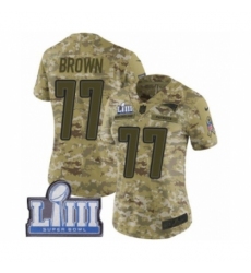 Women's Nike New England Patriots #77 Trent Brown Limited Camo 2018 Salute to Service Super Bowl LIII Bound NFL Jersey