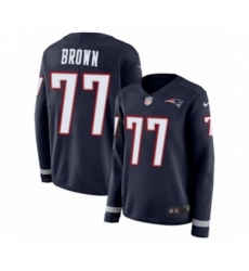 Women's Nike New England Patriots #77 Trent Brown Limited Navy Blue Therma Long Sleeve NFL Jersey