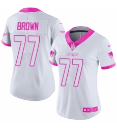 Women's Nike New England Patriots #77 Trent Brown Limited White Pink Rush Fashion NFL Jersey