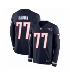 Youth Nike New England Patriots #77 Trent Brown Limited Navy Blue Therma Long Sleeve NFL Jersey