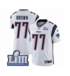 Youth Nike New England Patriots #77 Trent Brown White Vapor Untouchable Limited Player Super Bowl LIII Bound NFL Jersey