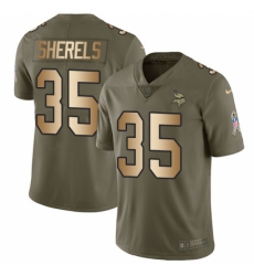 Youth Nike Minnesota Vikings #35 Marcus Sherels Limited Olive/Gold 2017 Salute to Service NFL Jersey