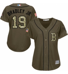 Women's Majestic Boston Red Sox #19 Jackie Bradley Jr Replica Green Salute to Service MLB Jersey