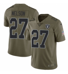 Youth Nike Oakland Raiders #27 Reggie Nelson Limited Olive 2017 Salute to Service NFL Jersey
