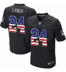 Men's Nike Oakland Raiders #24 Marshawn Lynch Elite Black Home USA Flag Fashion NFL Jersey