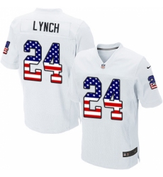 Men's Nike Oakland Raiders #24 Marshawn Lynch Elite White Road USA Flag Fashion NFL Jersey