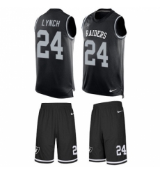 Men's Nike Oakland Raiders #24 Marshawn Lynch Limited Black Tank Top Suit NFL Jersey