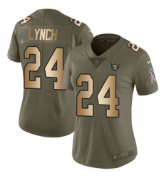 Women's Nike Oakland Raiders #24 Marshawn Lynch Limited Olive/Gold 2017 Salute to Service NFL Jersey
