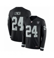 Youth Nike Oakland Raiders #24 Marshawn Lynch Limited Black Therma Long Sleeve NFL Jersey