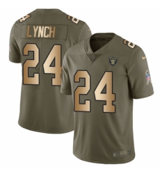 Youth Nike Oakland Raiders #24 Marshawn Lynch Limited Olive/Gold 2017 Salute to Service NFL Jersey