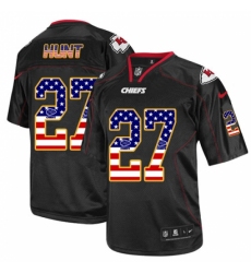 Men's Nike Kansas City Chiefs #27 Kareem Hunt Elite Black USA Flag Fashion NFL Jersey