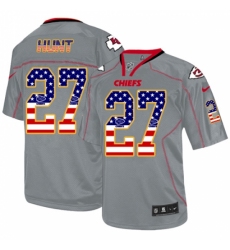 Men's Nike Kansas City Chiefs #27 Kareem Hunt Elite Grey USA Flag Fashion NFL Jersey