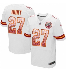Men's Nike Kansas City Chiefs #27 Kareem Hunt Elite White Road Drift Fashion NFL Jersey