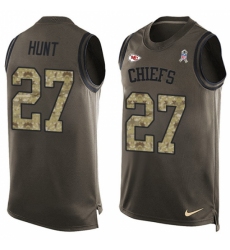 Men's Nike Kansas City Chiefs #27 Kareem Hunt Limited Green Salute to Service Tank Top NFL Jersey