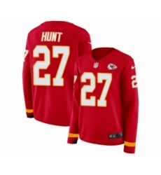 Women's Nike Kansas City Chiefs #27 Kareem Hunt Limited Red Therma Long Sleeve NFL Jersey