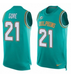 Men's Nike Miami Dolphins #21 Frank Gore Limited Aqua Green Player Name & Number Tank Top NFL Jersey