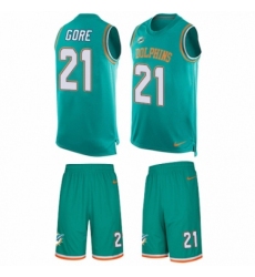 Men's Nike Miami Dolphins #21 Frank Gore Limited Aqua Green Tank Top Suit NFL Jersey