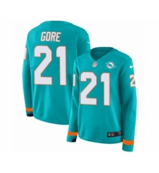 Women's Nike Miami Dolphins #21 Frank Gore Limited Aqua Therma Long Sleeve NFL Jersey