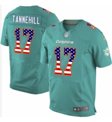 Men's Nike Miami Dolphins #17 Ryan Tannehill Elite Aqua Green Home USA Flag Fashion NFL Jersey