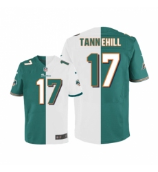 Men's Nike Miami Dolphins #17 Ryan Tannehill Elite Aqua Green/White Split Fashion NFL Jersey