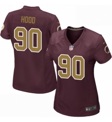 Women's Nike Washington Redskins #90 Ziggy Hood Game Burgundy Red/Gold Number Alternate 80TH Anniversary NFL Jersey