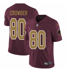 Men's Nike Washington Redskins #80 Jamison Crowder Burgundy Red/Gold Number Alternate 80TH Anniversary Vapor Untouchable Limited Player NFL Jersey